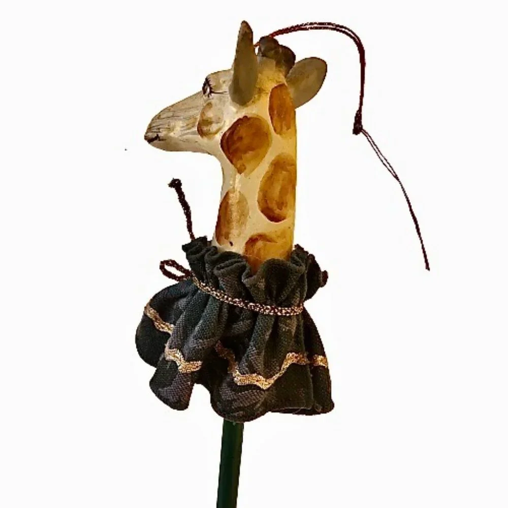 Christmas Ornament Giraffe on a Dress on a Stick Wood Animal
